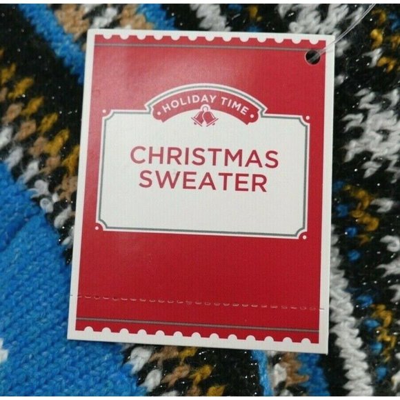 Holiday Time Black and Blue Crew Neck Sweater - Picture 7 of 8